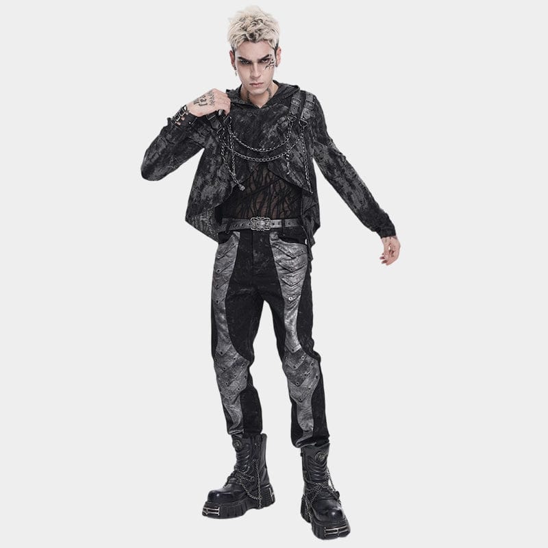 DEVIL FASHION Men's Punk Ripped Chained Hoodie
