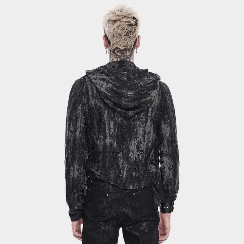 DEVIL FASHION Men's Punk Ripped Chained Hoodie