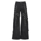 DEVIL FASHION Men's Punk Ripped Mesh Splice Lace-up Baggy Trousers