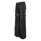 DEVIL FASHION Men's Punk Ripped Mesh Splice Lace-up Baggy Trousers