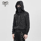 DEVIL FASHION Men's Punk Ripped Pleated Hexagram Printed Coat