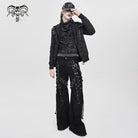DEVIL FASHION Men's Punk Ripped Pleated Hexagram Printed Coat