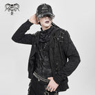 DEVIL FASHION Men's Punk Ripped Pleated Hexagram Printed Coat