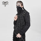 DEVIL FASHION Men's Punk Ripped Pleated Hexagram Printed Coat
