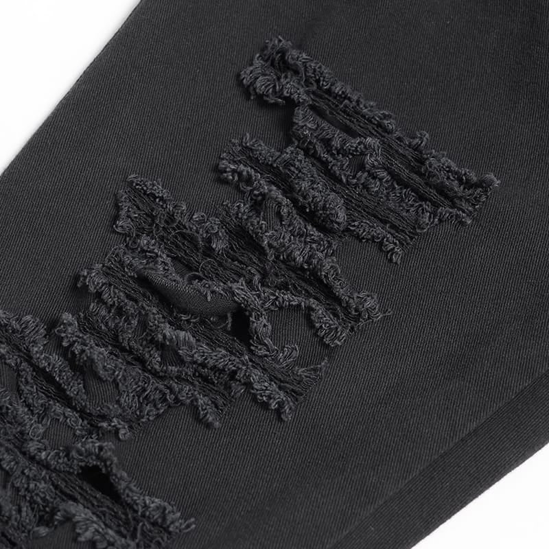 DEVIL FASHION Men's Punk Ripped Straps Straight-leg Pants