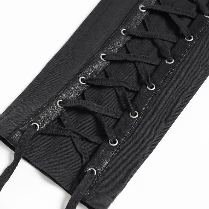 DEVIL FASHION Men's Punk Ripped Straps Straight-leg Pants