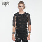 DEVIL FASHION Men's Punk Ripped Tassels Mesh Splice T-shirt