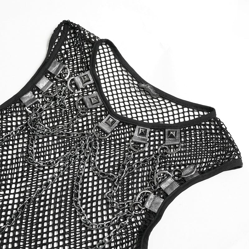 DEVIL FASHION Men's Punk Rivet Chain Mesh Tank Top