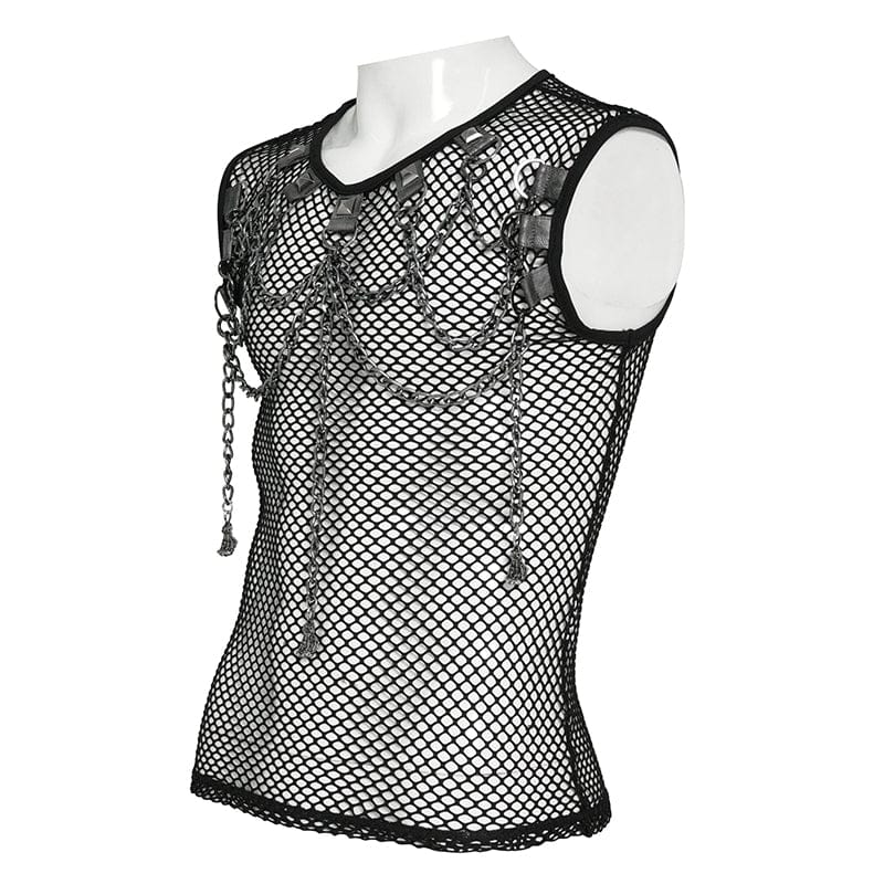 DEVIL FASHION Men's Punk Rivet Chain Mesh Tank Top