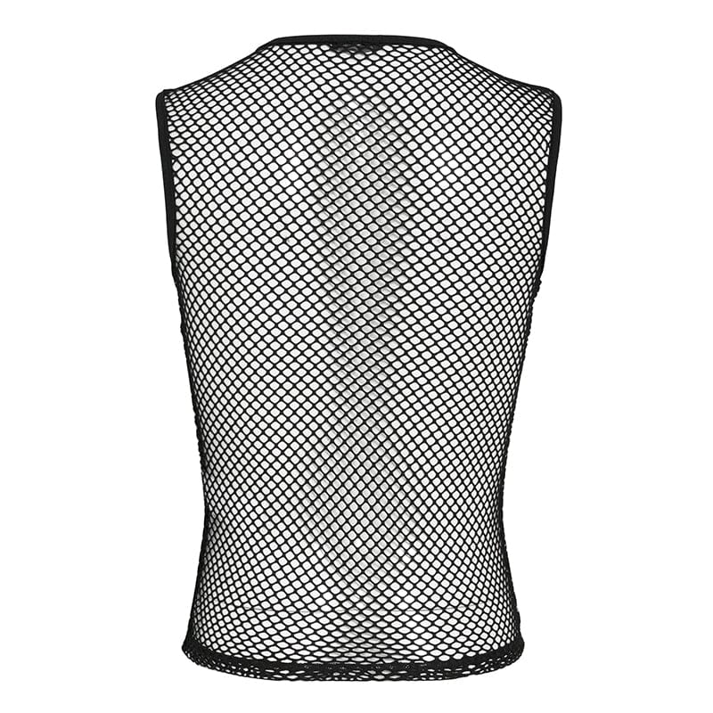 DEVIL FASHION Men's Punk Rivet Chain Mesh Tank Top