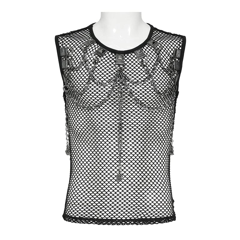 DEVIL FASHION Men's Punk Rivet Chain Mesh Tank Top