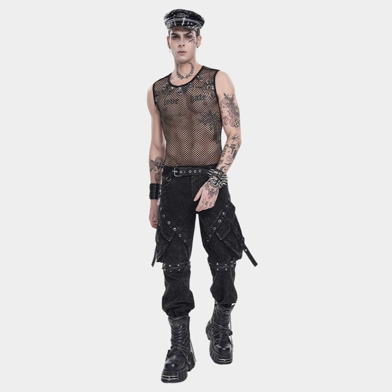 DEVIL FASHION Men's Punk Rivet Chain Mesh Tank Top