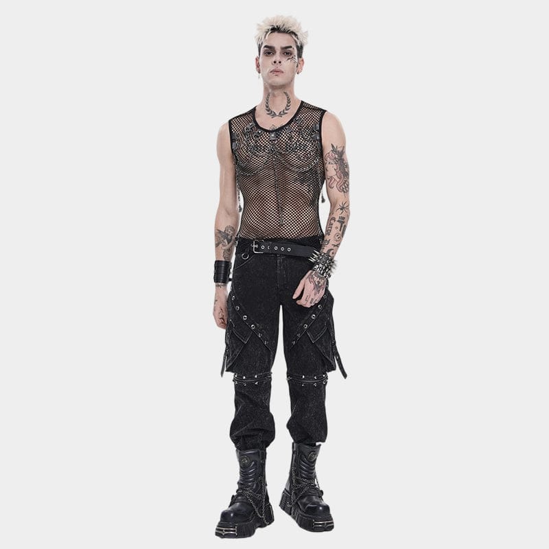 DEVIL FASHION Men's Punk Rivet Chain Mesh Tank Top