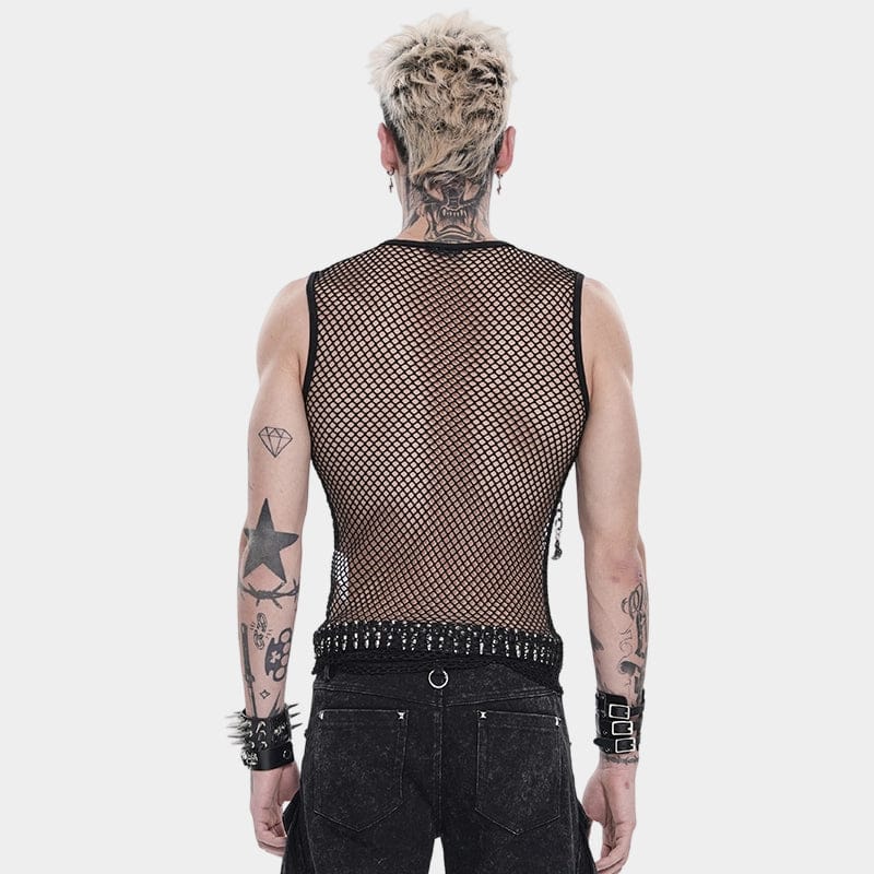 DEVIL FASHION Men's Punk Rivet Chain Mesh Tank Top