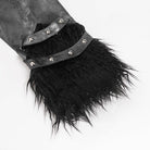 DEVIL FASHION Men's Punk Rivet Strap Plush Splice Hooded Coat