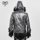 DEVIL FASHION Men's Punk Rivet Strap Plush Splice Hooded Coat