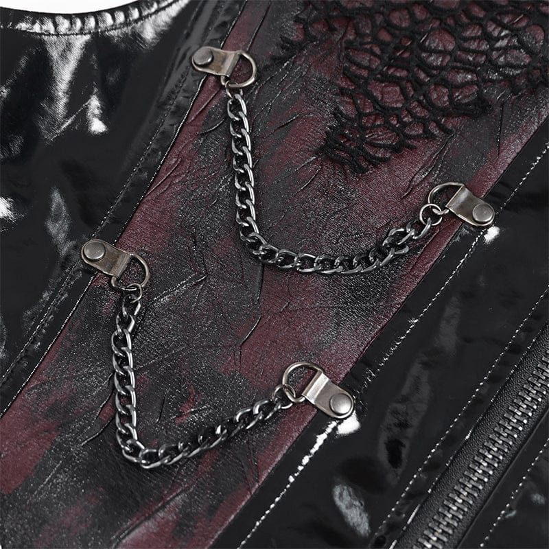 DEVIL FASHION Men's Punk Rivets Chains Mesh Patchwork Vest