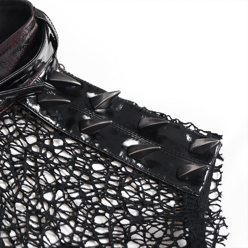 DEVIL FASHION Men's Punk Rivets Chains Mesh Patchwork Vest