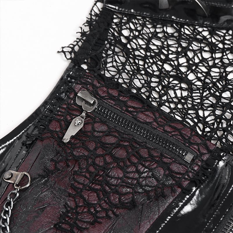 DEVIL FASHION Men's Punk Rivets Chains Mesh Patchwork Vest