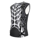 DEVIL FASHION Men's Punk Skeleton Patent Leather Splice Tank Top