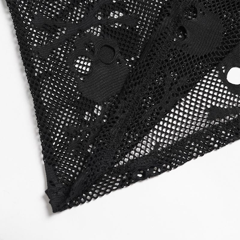 DEVIL FASHION Men's Punk Skull Hooded Mesh Tank Top