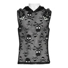 DEVIL FASHION Men's Punk Skull Hooded Mesh Tank Top