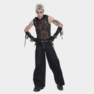 DEVIL FASHION Men's Punk Skull Hooded Mesh Tank Top