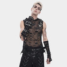 DEVIL FASHION Men's Punk Skull Hooded Mesh Tank Top