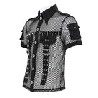 DEVIL FASHION Men's Punk Small Pockets Bullet & Rivet Mesh Shirt