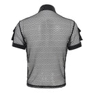 DEVIL FASHION Men's Punk Small Pockets Bullet & Rivet Mesh Shirt