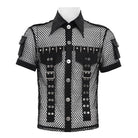 DEVIL FASHION Men's Punk Small Pockets Bullet & Rivet Mesh Shirt