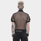 DEVIL FASHION Men's Punk Small Pockets Bullet & Rivet Mesh Shirt