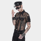 DEVIL FASHION Men's Punk Small Pockets Bullet & Rivet Mesh Shirt