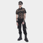 DEVIL FASHION Men's Punk Small Pockets Bullet & Rivet Mesh Shirt