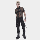 DEVIL FASHION Men's Punk Small Pockets Bullet & Rivet Mesh Shirt