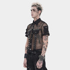 DEVIL FASHION Men's Punk Small Pockets Bullet & Rivet Mesh Shirt