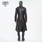 DEVIL FASHION Men's Punk Stand Collar Multi-buckle Faux Leather Coat Black