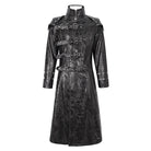 DEVIL FASHION Men's Punk Stand Collar Multi-buckle Faux Leather Coat Black