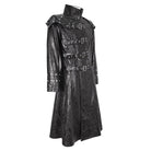 DEVIL FASHION Men's Punk Stand Collar Multi-buckle Faux Leather Coat Black