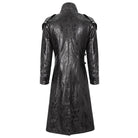 DEVIL FASHION Men's Punk Stand Collar Multi-buckle Faux Leather Coat Black