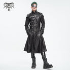 DEVIL FASHION Men's Punk Stand Collar Multi-buckle Faux Leather Coat Black