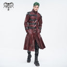 DEVIL FASHION Men's Punk Stand Collar Multi-buckle Faux Leather Coat Red