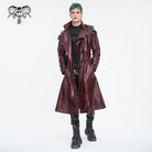 DEVIL FASHION Men's Punk Stand Collar Multi-buckle Faux Leather Coat Red