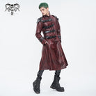 DEVIL FASHION Men's Punk Stand Collar Multi-buckle Faux Leather Coat Red