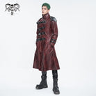 DEVIL FASHION Men's Punk Stand Collar Multi-buckle Faux Leather Coat Red