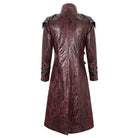 DEVIL FASHION Men's Punk Stand Collar Multi-buckle Faux Leather Coat Red