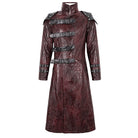 DEVIL FASHION Men's Punk Stand Collar Multi-buckle Faux Leather Coat Red