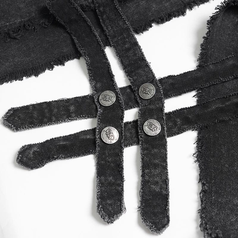 DEVIL FASHION Men's Punk Strappy Chained Unedged Vest