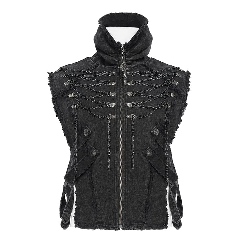 DEVIL FASHION Men's Punk Strappy Chained Unedged Vest