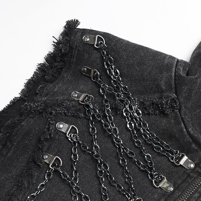 DEVIL FASHION Men's Punk Strappy Chained Unedged Vest